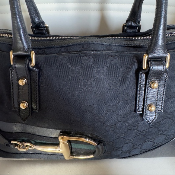 Gucci Black Horsebit GG web Canvas Boston  Bag - Picture 12 of 14